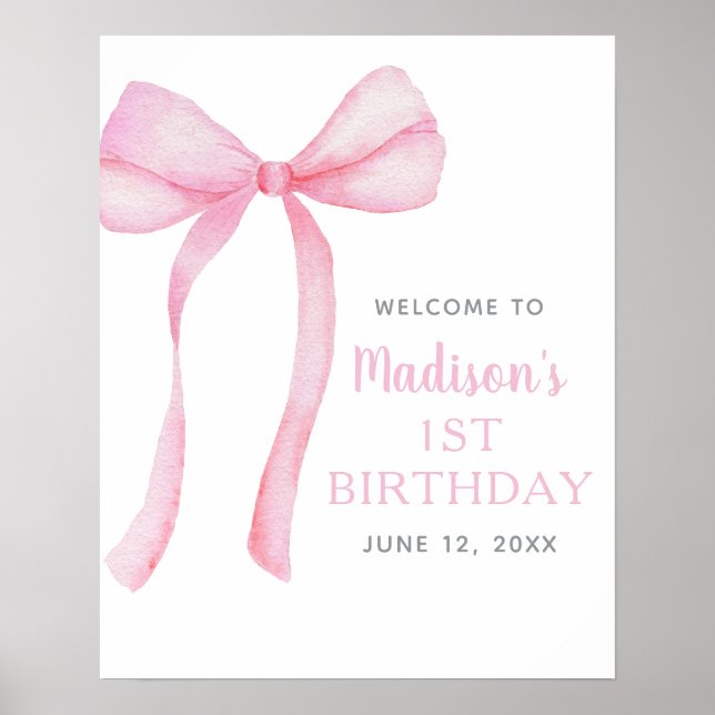 Poster Coquette Bow rose Premier anniversaire Bienvenue (Devant)