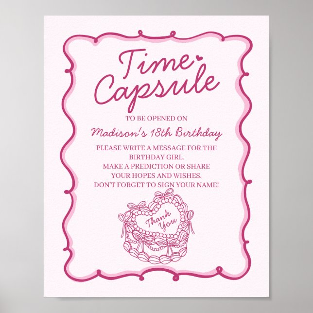 Poster Coquette Coeur rose gâteau Anniversaire Capsule te (Devant)