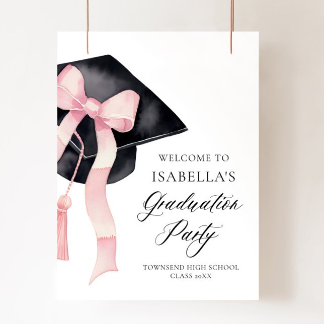 Poster Coquette de graduation moderne rose Bow Bienvenue (Créateur téléchargé)