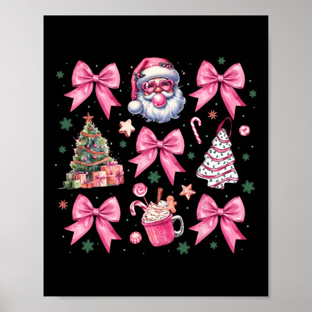Poster Coquette de Noël rose mignonne Bow Père Noël Hot C (Devant)