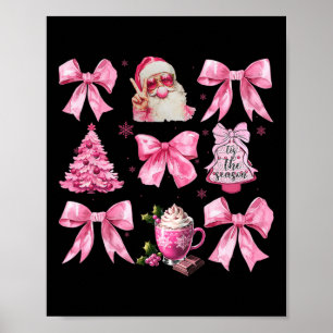 Poster Coquette de Noël rose vintage Bow Pink Père Noël C