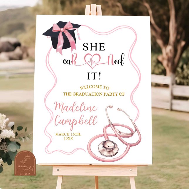 Poster Coquette infirmière rose fête de graduation (Créateur téléchargé)