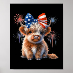 Poster Coquette Patriotique Highland Cow 4 Juillet Agricu