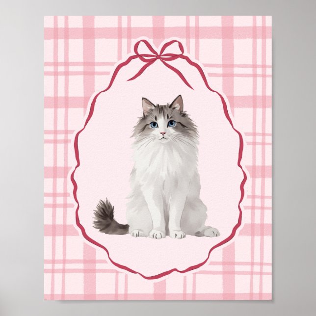 Poster Coquette Rag Doll Cat Pink Watercolor (Devant)