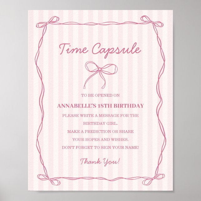 Poster Coquette rose Bow Temps Capsule Anniversaire Jeu (Devant)