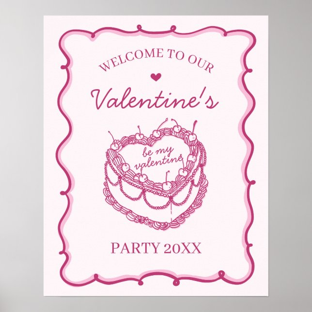 Poster Coquette rose Cerise Cake Valentines Accueil (Devant)