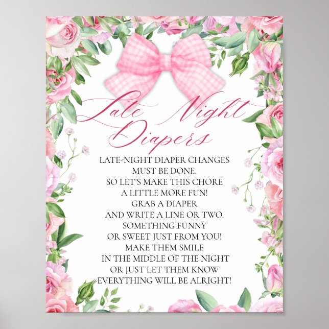 Poster Coquette rose et Rose Baby shower Diapers Jeu (Devant)