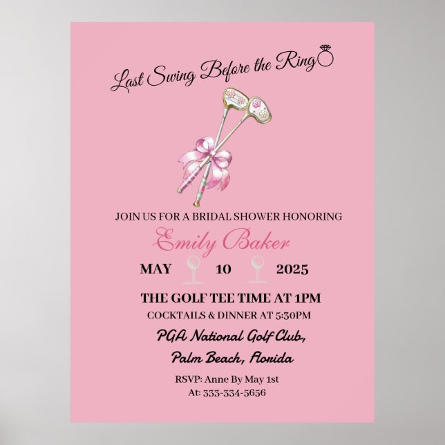 Poster Coquette Rose Golf "Dernier Swing Avant La Bague" (Devant)