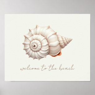 Poster Coquillage de bord de mer personnalisé crème et be