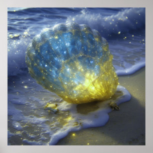 Poster Coquillage lumineux sur la plage en dessous