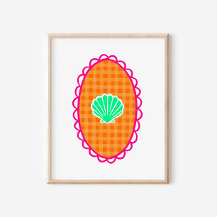 Poster Coquillages Fantaisistes Orange Gingham & Vert de