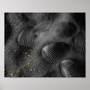 Poster Coquillages noirs et sable Tropical Printable Art