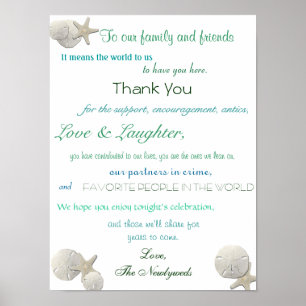 Poster Coquillages, Réception De Mariage Nautique, Merci