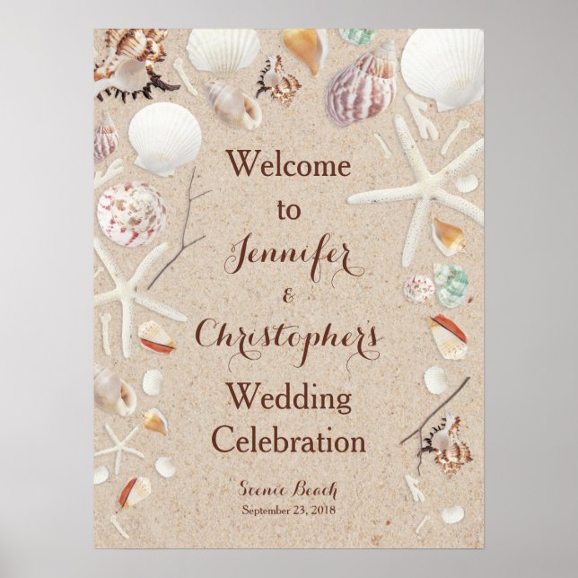 Poster Coquillages & Starfish sur la plage Mariage (Devant)