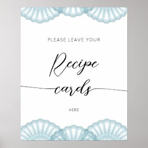 Poster Coquille Bleue Élégante laissez votre carte de rec
