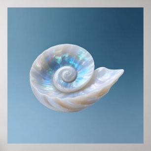 Poster Coquille de Nautilus iridescente en spirale