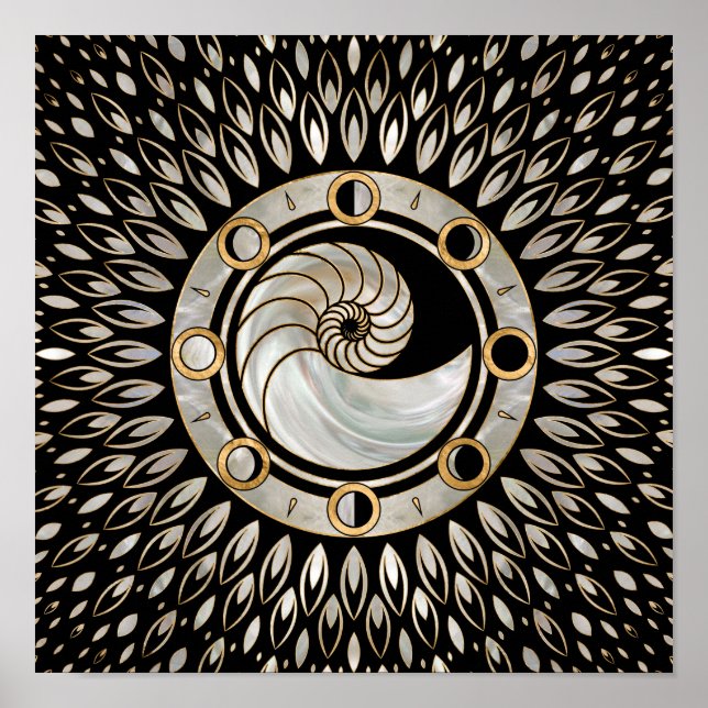 Poster Coquille de Nautilus - Phases de la lune (Devant)