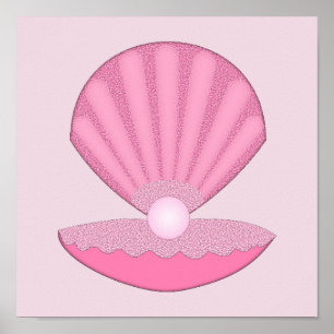 Poster Coquille d'huîtres pour fille rose et perle