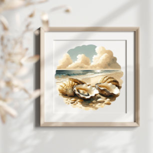 Poster Coquilles d'huîtres sur une plage de sable