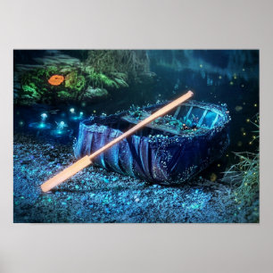 Poster Coracle gallois enchanté - Art bioluminescent