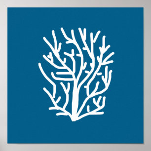 Poster Corail blanc sur la vie aquatique bleue