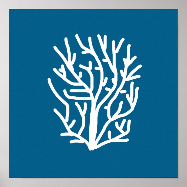 Poster Corail blanc sur la vie aquatique bleue (Devant)