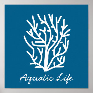 Poster Corail blanc sur la vie aquatique bleue