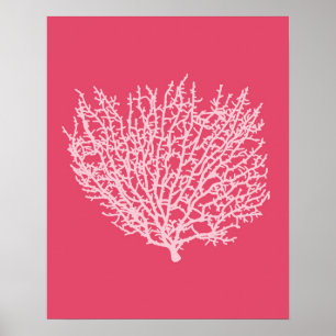 Poster Corail de ventilateur imprimé, rose pâle sur corai