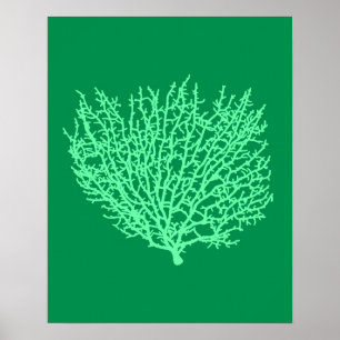 Poster Corail de ventilateur imprimé, vert pâle sur vert 