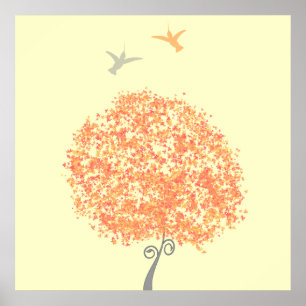 Poster Corail Fantaisiste et Arbre Gris - invitations ass