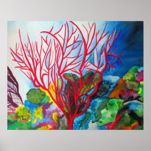 Poster Corail reef Grande barrière récif aquarelle art