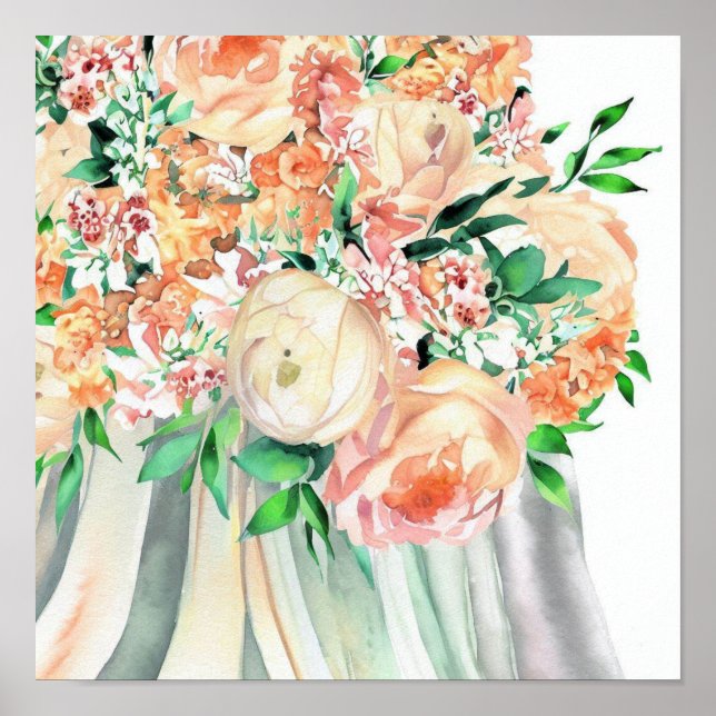 Poster Corail Whimsical, Bouquet en cascade nuptiale 1, (Devant)