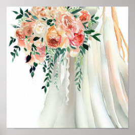 Poster Corail Whimsical, Bouquet en cascade nuptiale 2,