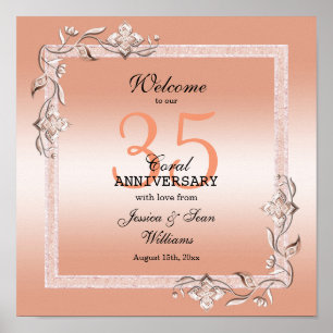 Poster Coral Gem & Parties scintillant 35e anniversaire d