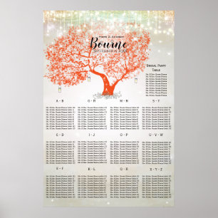Poster Coral Orange Rustique Arbre de Pays Carte de siège
