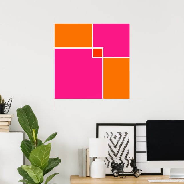 Poster Coral rose orange Carrés (Bureau à domicile)