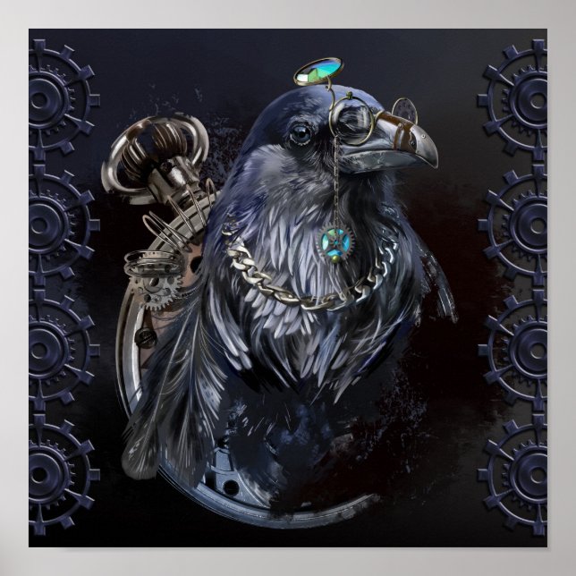 Poster Corbeau à la vapeur. Dessin aquarelle (Devant)