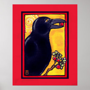 Poster Corbeau corbeau coloré Oiseau rouge animal amusant