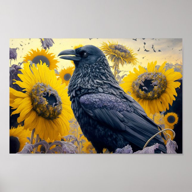 Poster Corbeau dans le champ de tournesol (Devant)