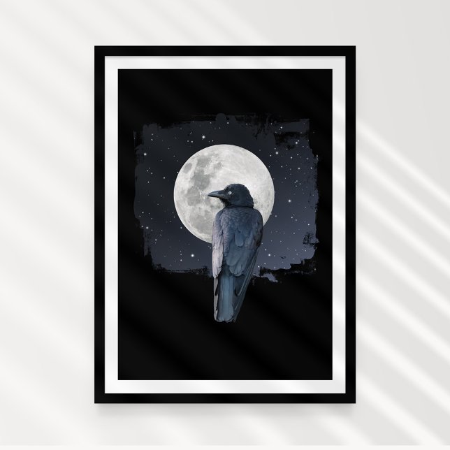 Poster Corbeau des forêts Lune froide (Forest Raven on the Cold Moon (super moon). Mystic photographic Art.)