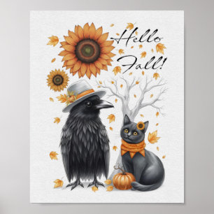 Poster Corbeau et chat Automne Thanksgiving Crow