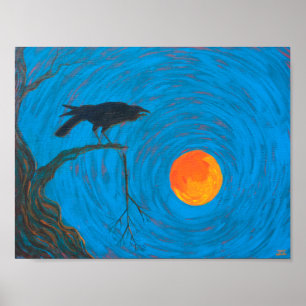 Poster Corbeau et Pleine lune