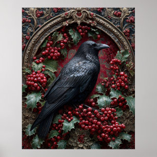 Poster Corbeau gothique avec houx et baies