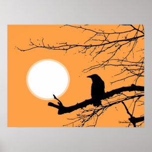 Poster Corbeau sur le soleil de l'arbre