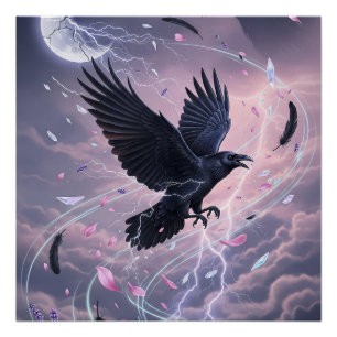 Poster Corbeau tempétueux gothique pastel avec cristaux