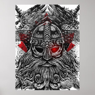 Poster Corbeaux d'Odin épées Mythologie Viking drapeau Ca