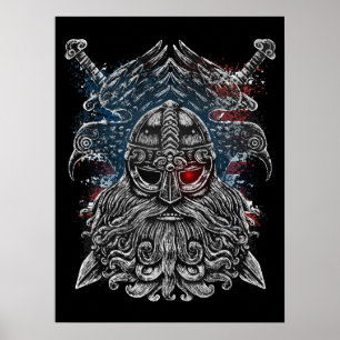 Poster Corbeaux et épées d'Odin Mythologie Viking drapeau