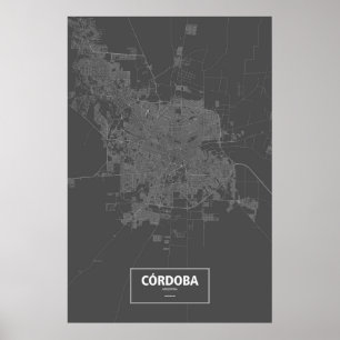 Poster Cordoue, Argentine (blanc sur noir)