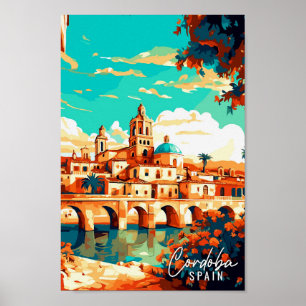 Poster Cordoue Espagne illustration d'art de voyage vinta