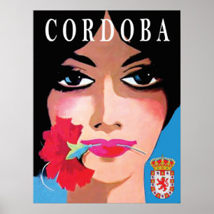 Poster Cordoue, Espagne, visage d'une belle femme, fleur